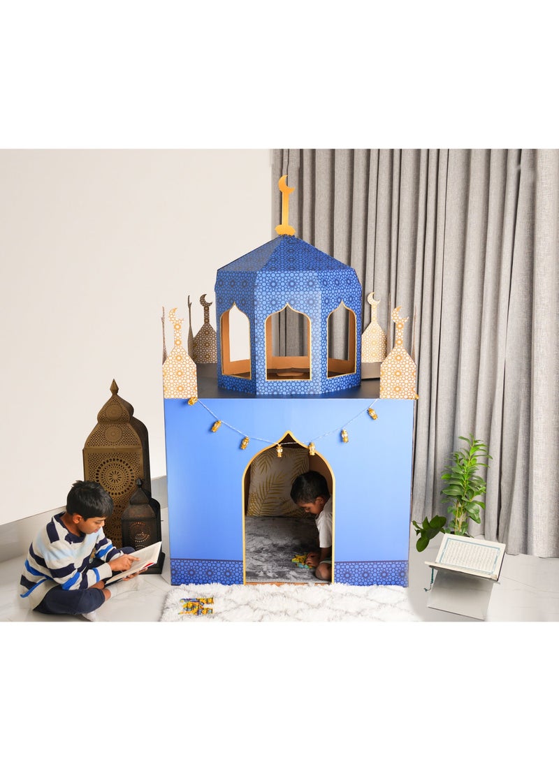 هلالفل بيت لعب من الورق المقوى على شكل مسجد هلال الأزرق | بيت لعب داخلي للأطفال | لعبة تعليمية تفاعلية | سهل التركيب | هدية عيد ميلاد إسلامية | ديكور لغرفة الأطفال | مركز لعب إبداعي - Image 2